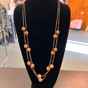 Vintage Wood Bead & Rose Gold Tone Double Strand Necklace w/ Matching Earrings